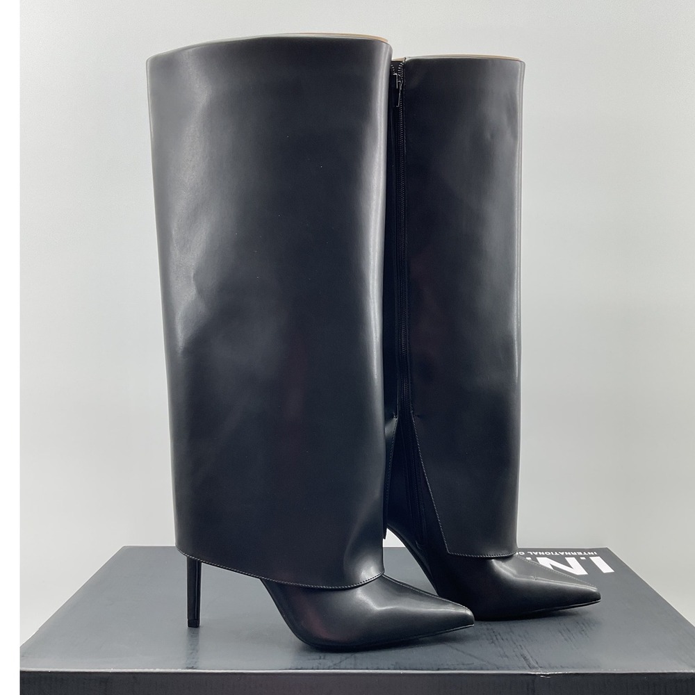 INC International Concepts Black Faux Leather Gaiter Stiletto Knee High Boots